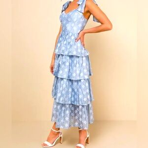 Lulu's Sky Blue Floral Tiered Maxi Dress